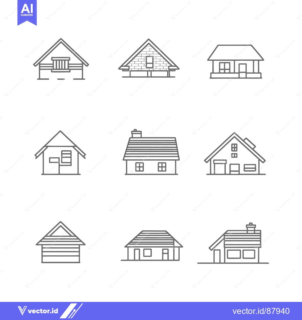 Premium Vector of Nine Different Line Drawings of Houses