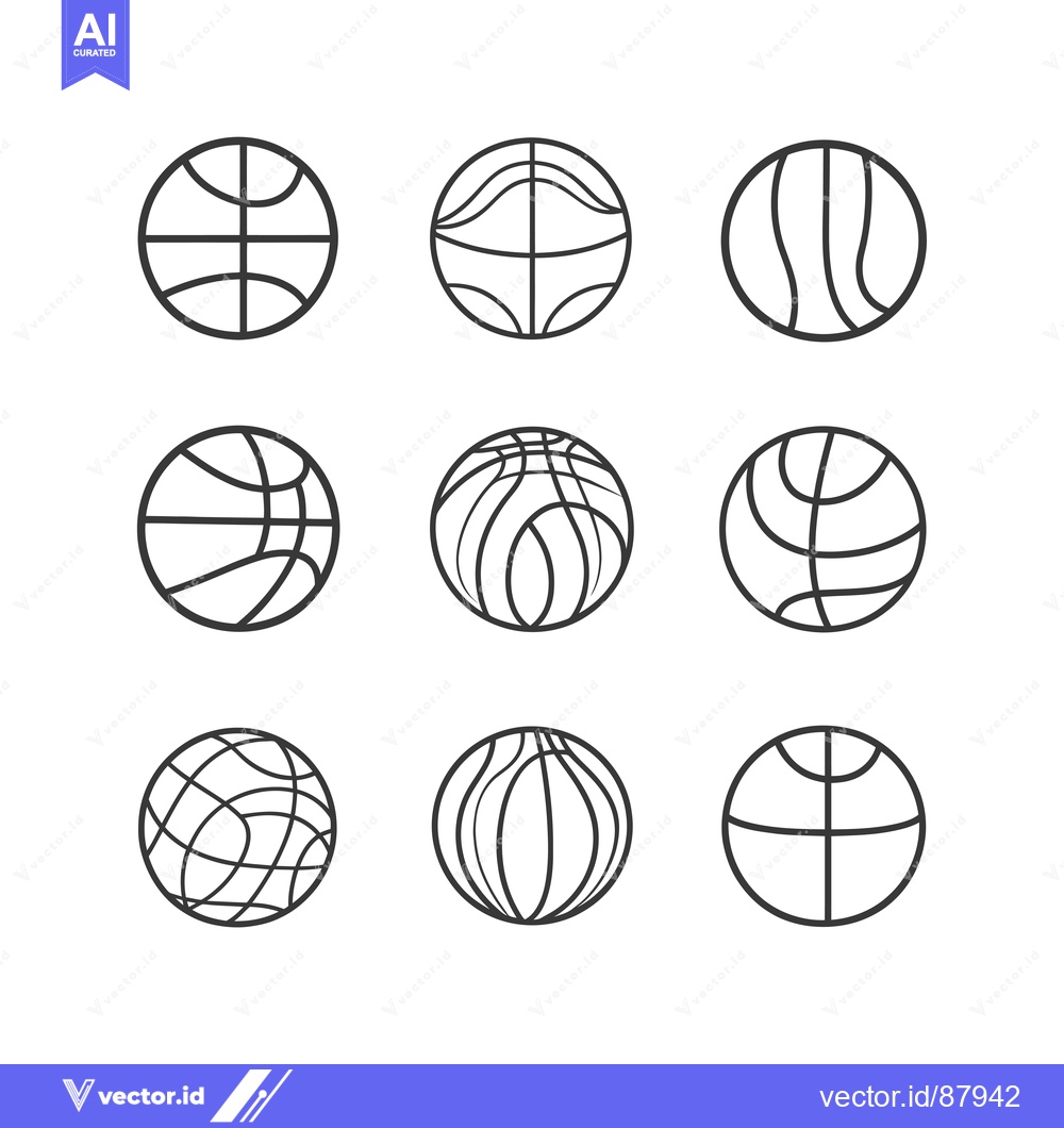 Premium Vector of Nine Different Outline Designs of a Basketball