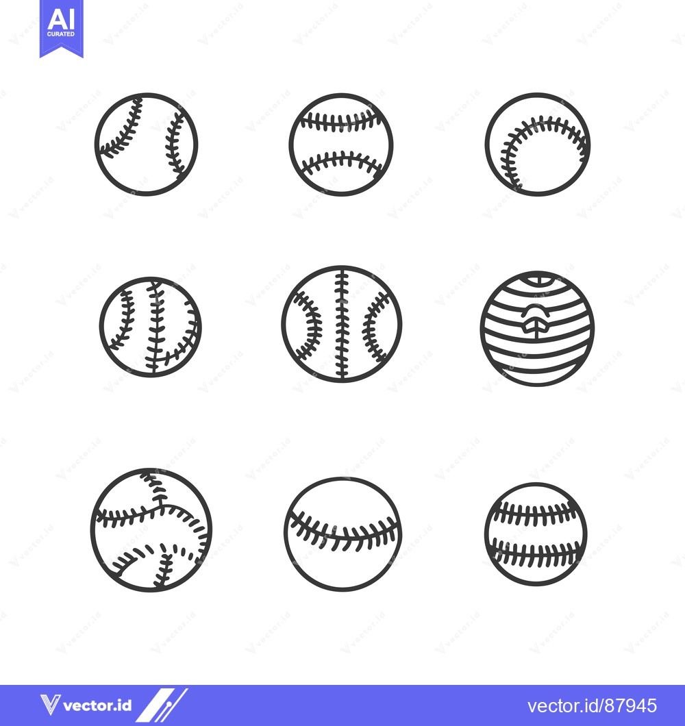 Premium Vector dari Nine Different Styles of Baseball Ball Icons