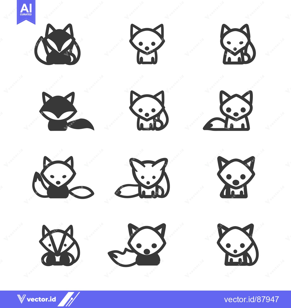 Premium Vector of Nine Different Styles of Cartoon Fox Icon
