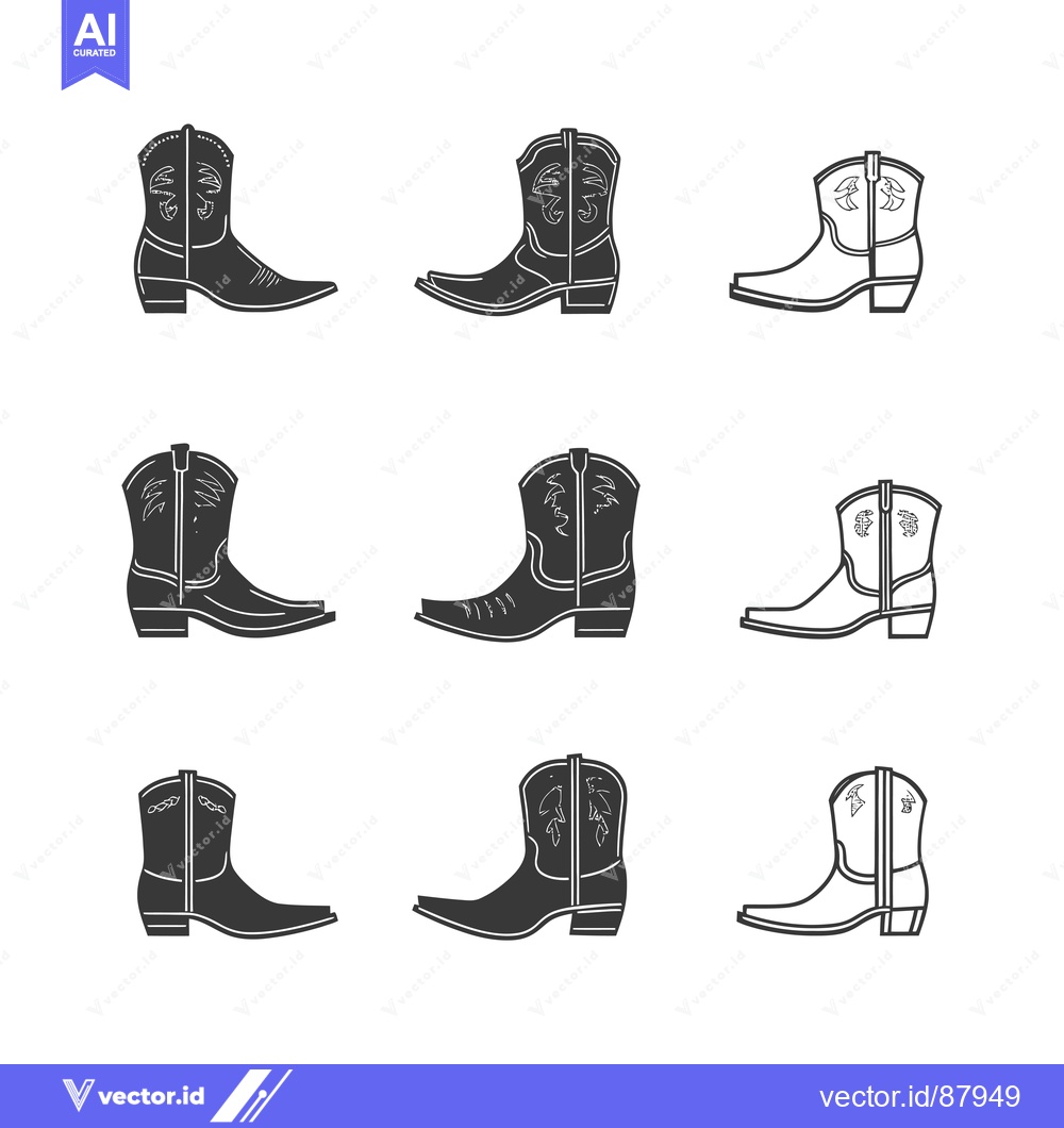 Premium Vector dari Nine Different Styles of Cowboy Boots with Elaborate Detail