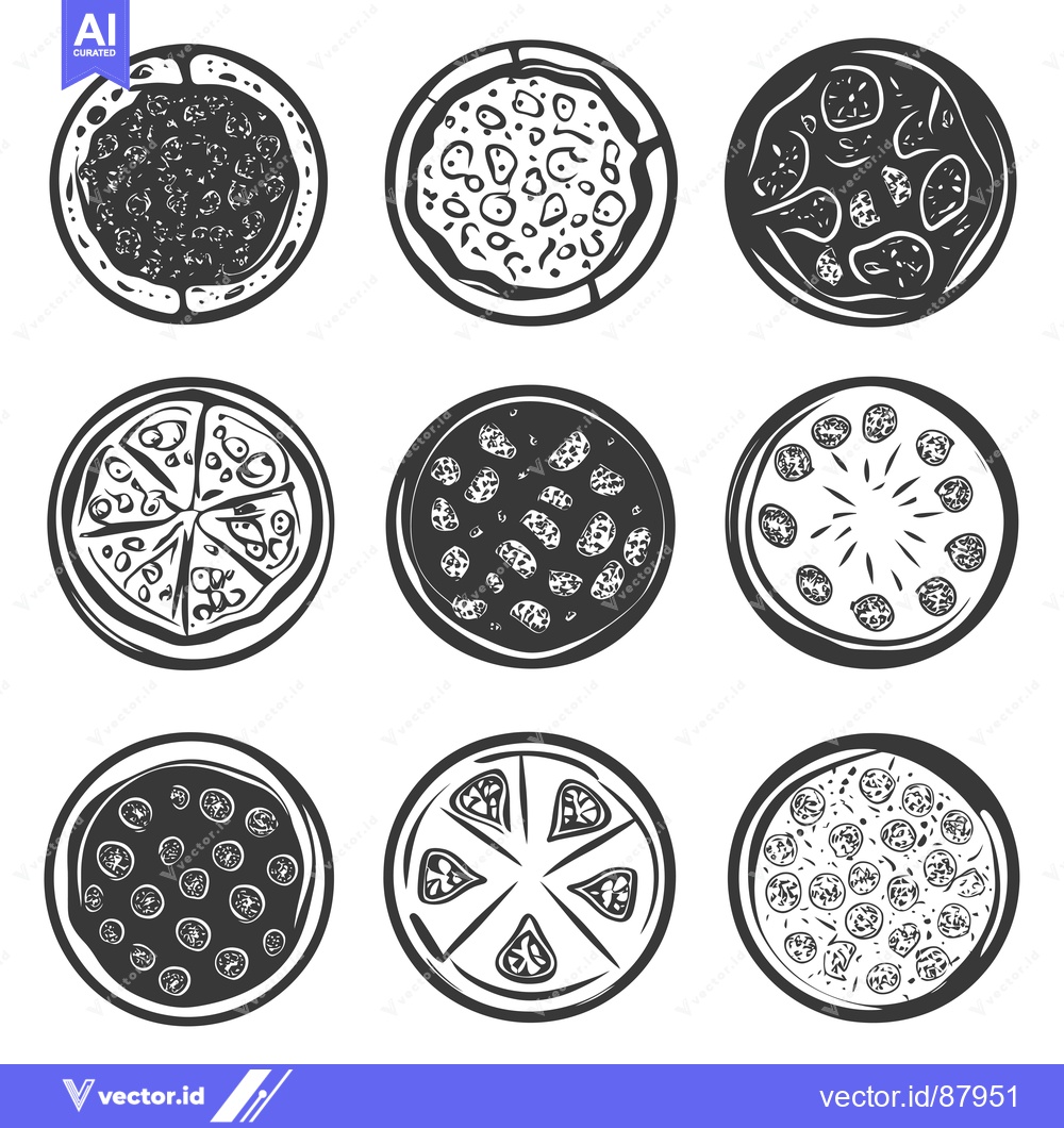 Premium Vector dari Nine Different Styles of Pizza Toppings in Black and White
