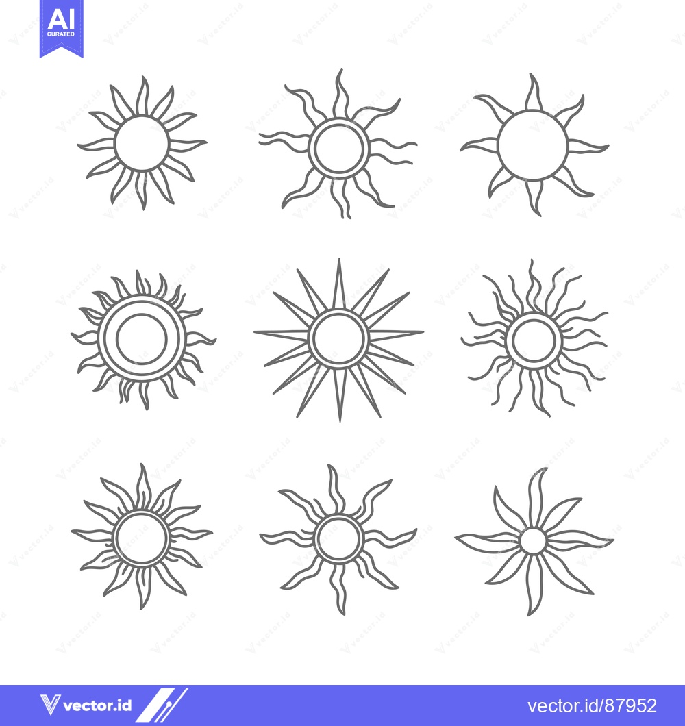 Premium Vector of Nine Different Sun Symbols with Varying Ray Shapes