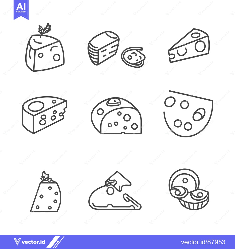 Premium Vector of Nine Different Types of Cheese Illustrated with Line Drawings