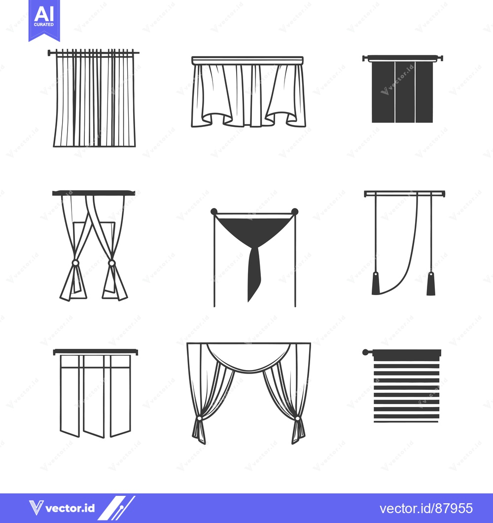 Premium Vector of Nine Different Types of Curtains and Blinds