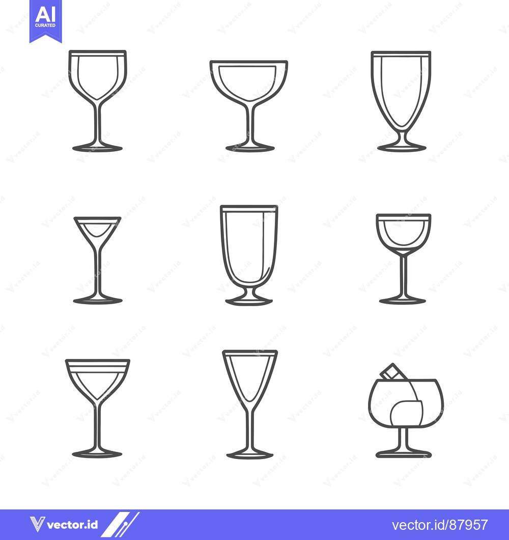 Premium Vector of Nine Different Types of Wine Glasses in Outline Form