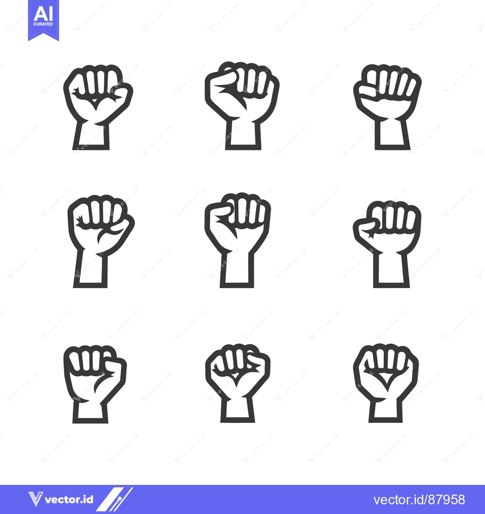 Premium Vector of Nine Different Variations of a Clenched Fist Icon