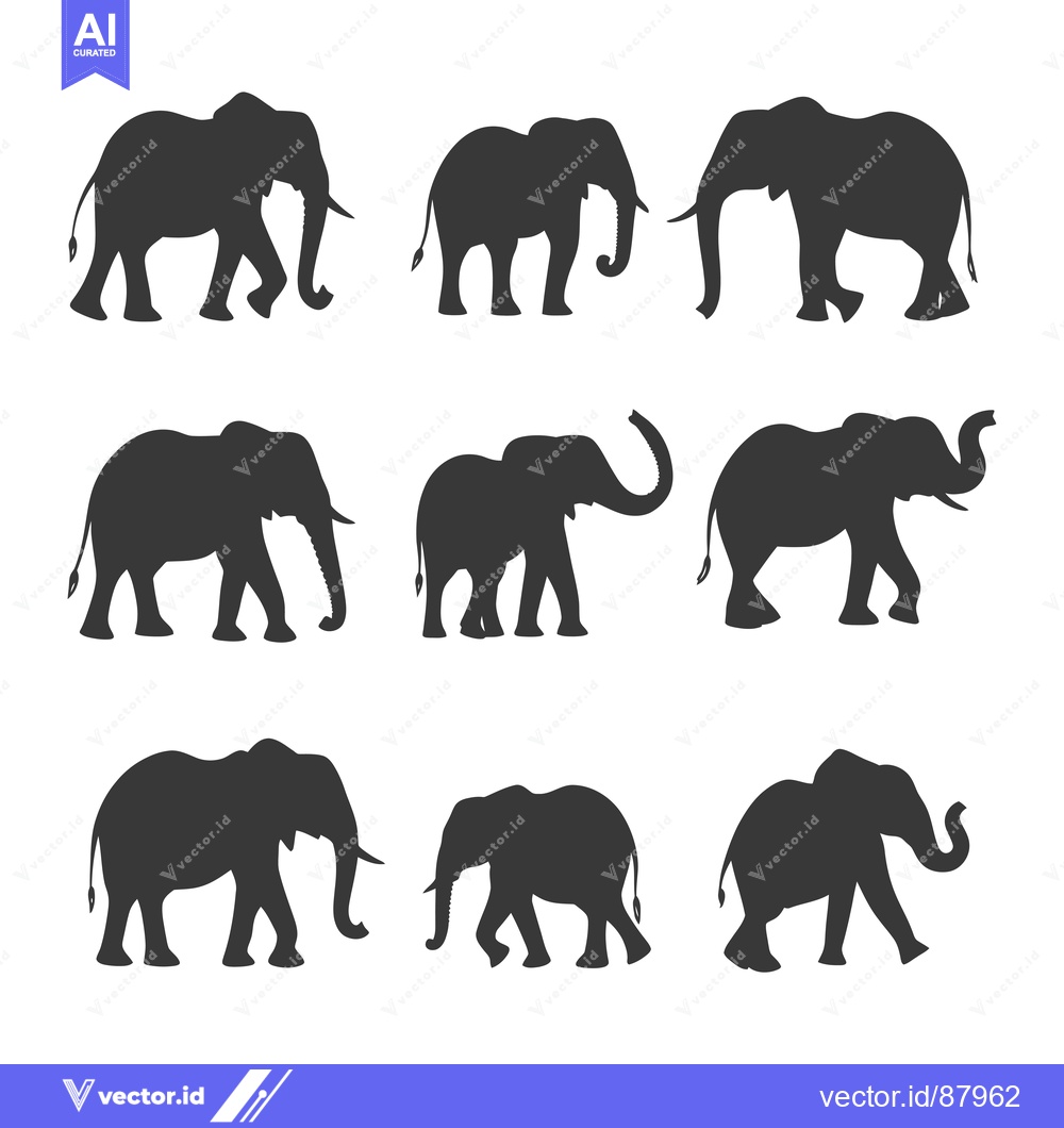 Premium Vector of Nine Elephant Silhouettes in Various Poses