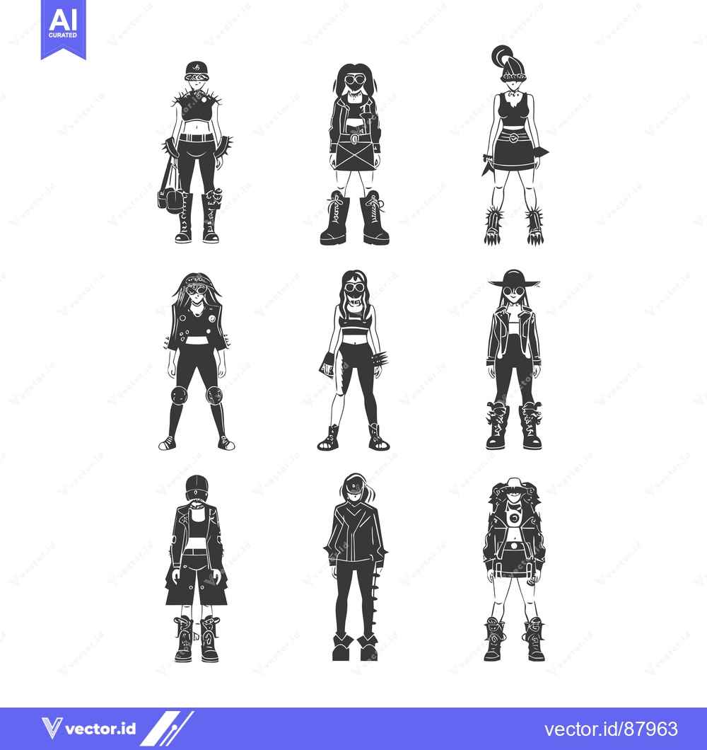 Premium Vector dari Nine Fashionable Women in Black and White Silhouettes