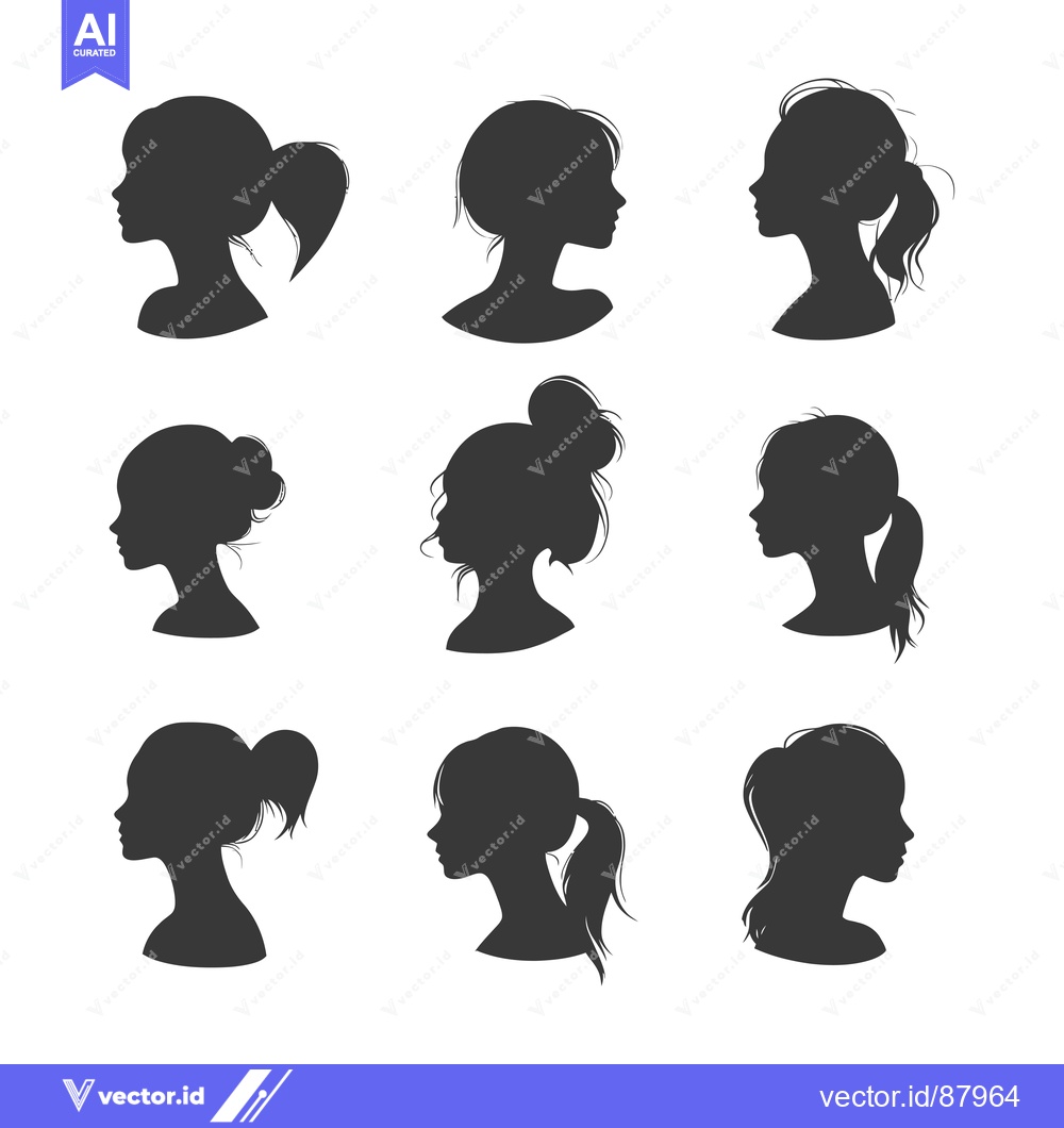 Premium Vector of Nine Female Silhouettes with Different Hairstyles in Profile