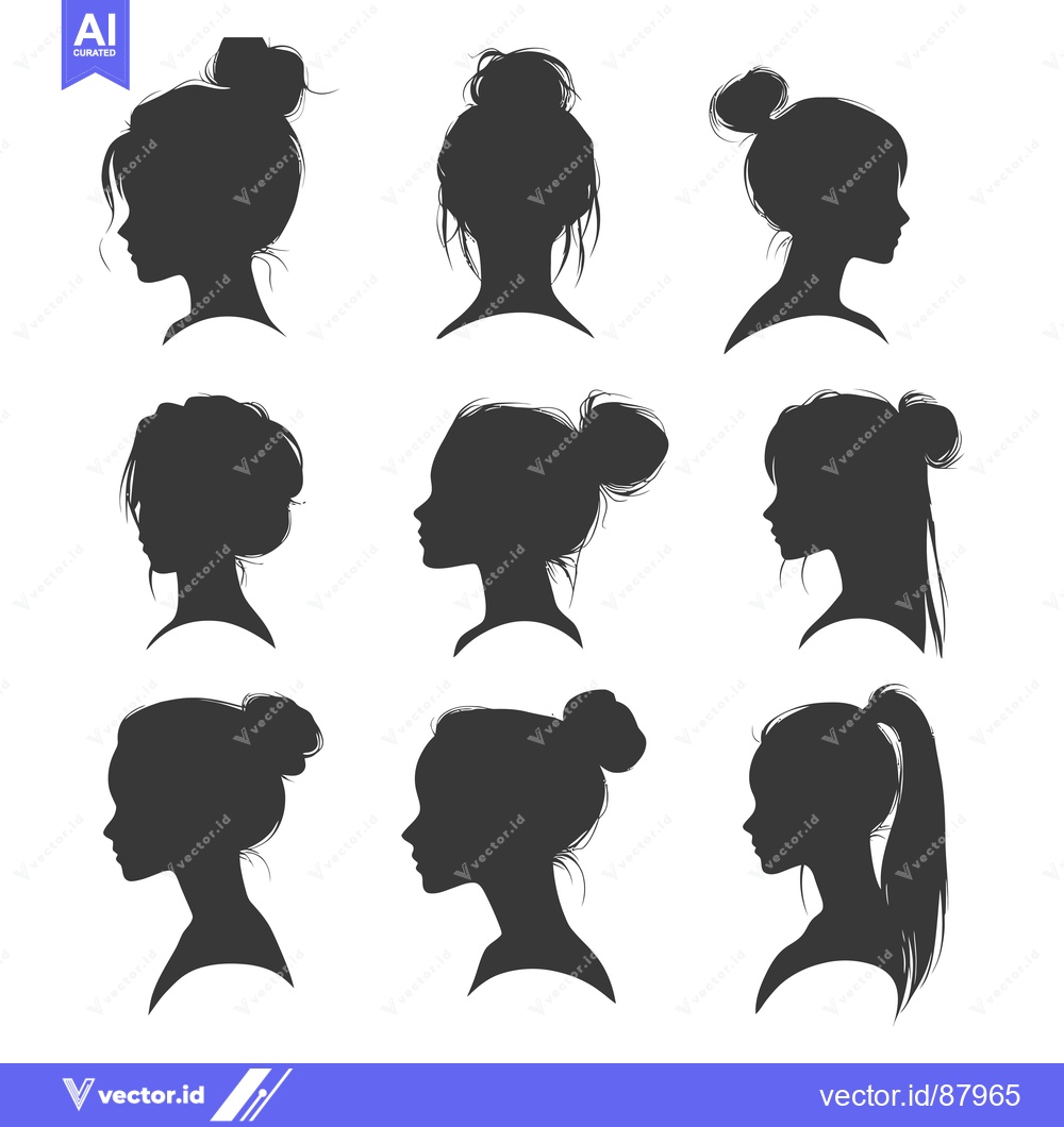 Premium Vector dari Nine Female Silhouettes with Different Hairstyles in Profile View