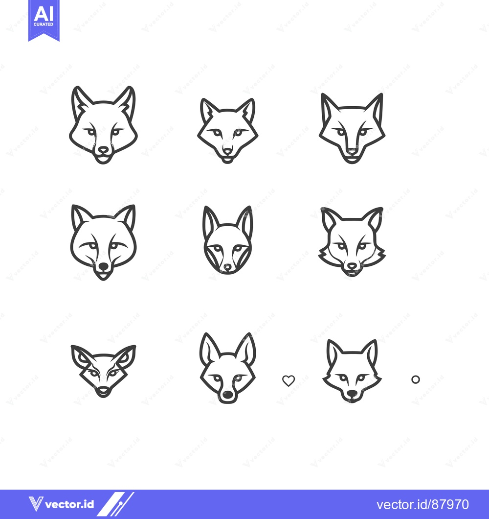 Premium Vector dari Nine Fox Head Line Art Illustrations with Subtle Variations in Design