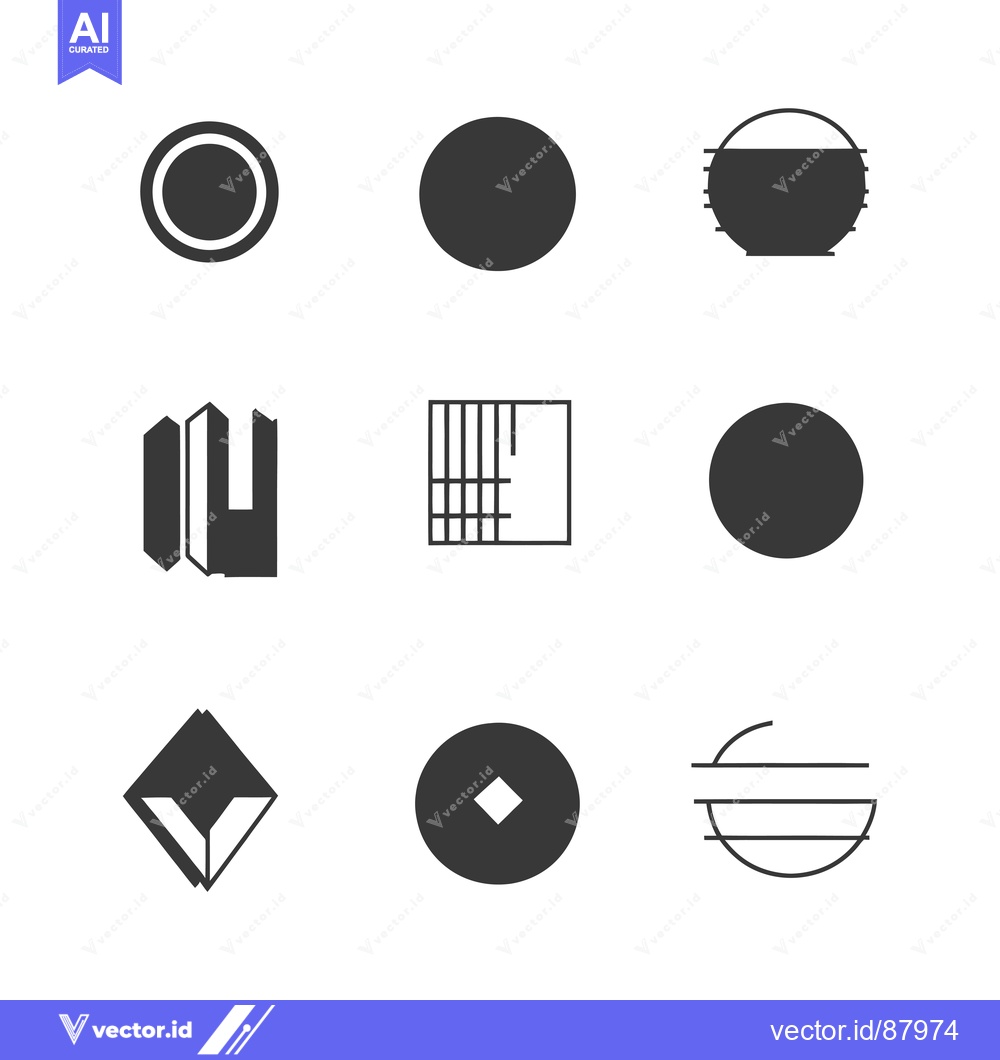 Premium Vector dari Nine Geometric Shapes with Black Fill and White Outlines