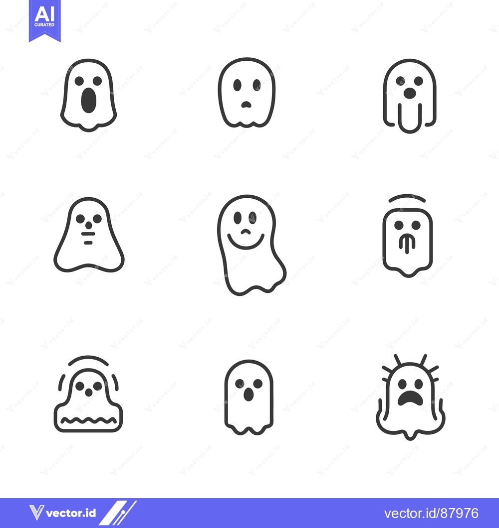Premium Vector of Nine Ghost Emojis with Different Facial Expressions