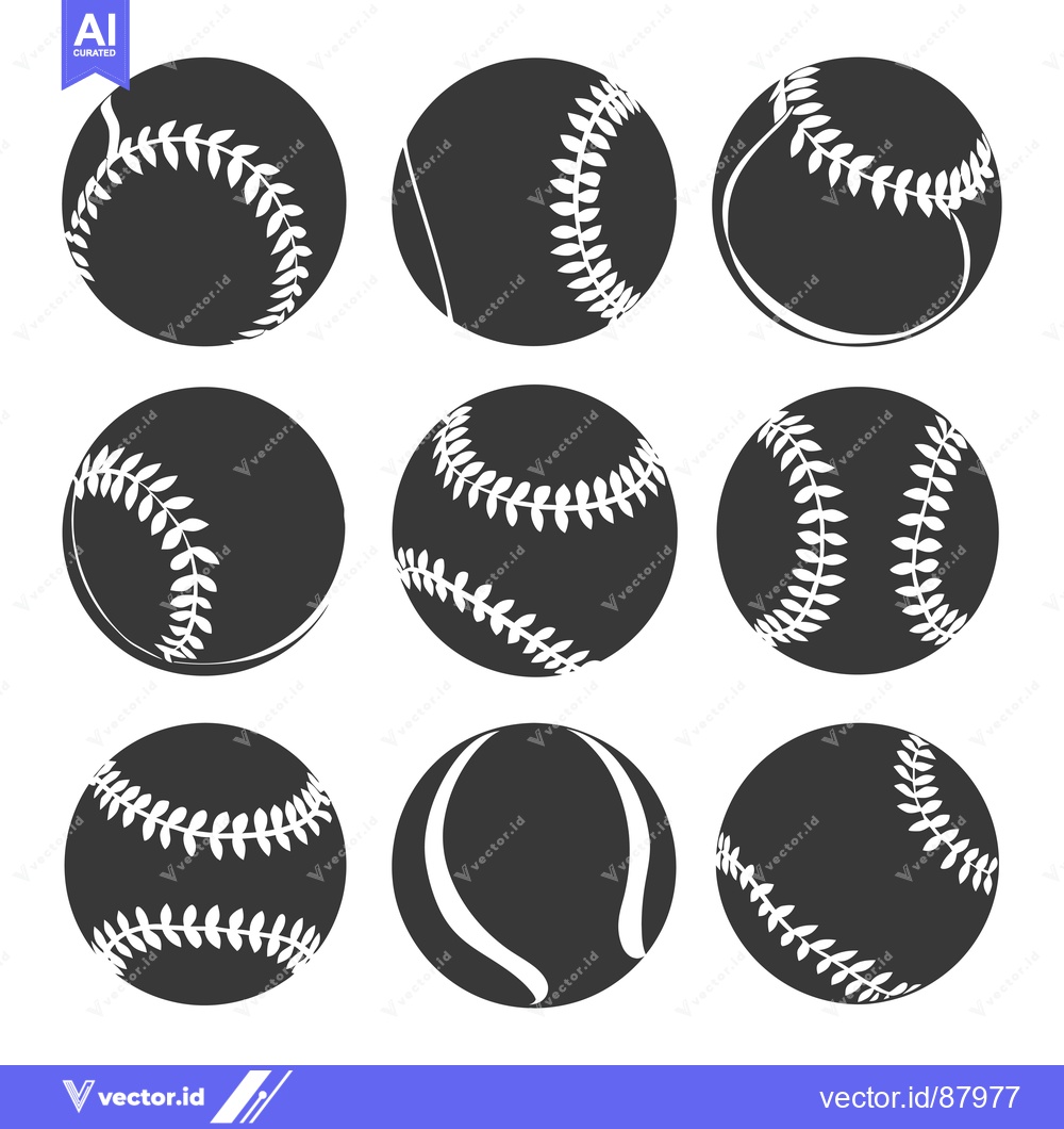 Premium Vector of Nine Gray Baseball Icons with White Stitching