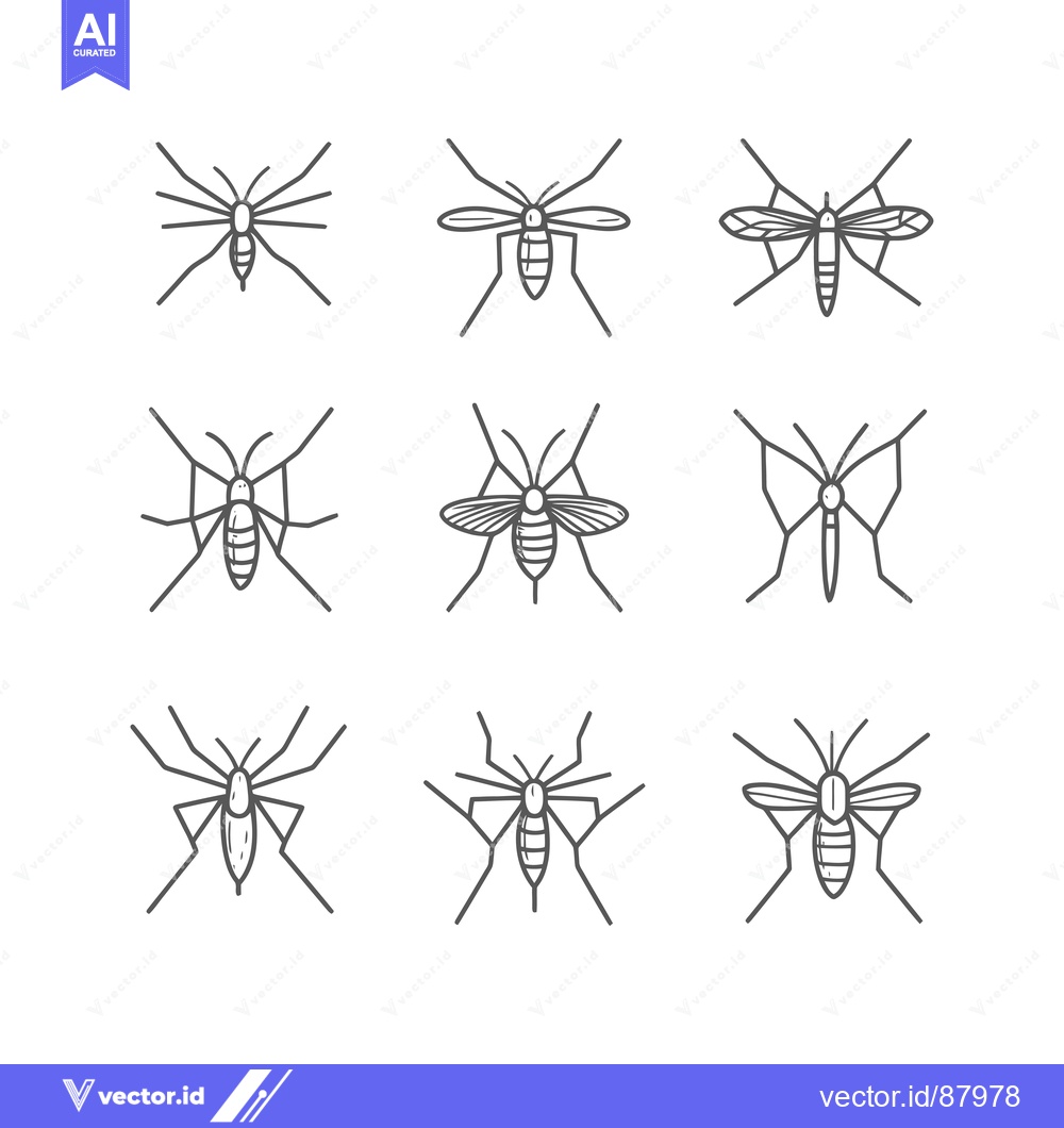 Premium Vector dari Nine Gray Line Drawings of Mosquitoes