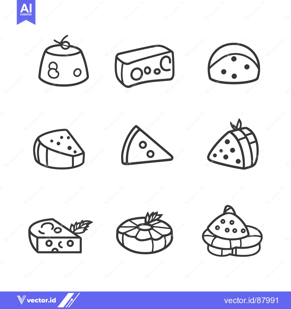 Premium Vector dari Nine Hand-Drawn Cheese Shapes with Different Styles
