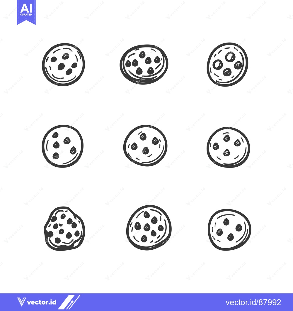 Premium Vector dari Nine Hand-Drawn Cookies with Chocolate Chips