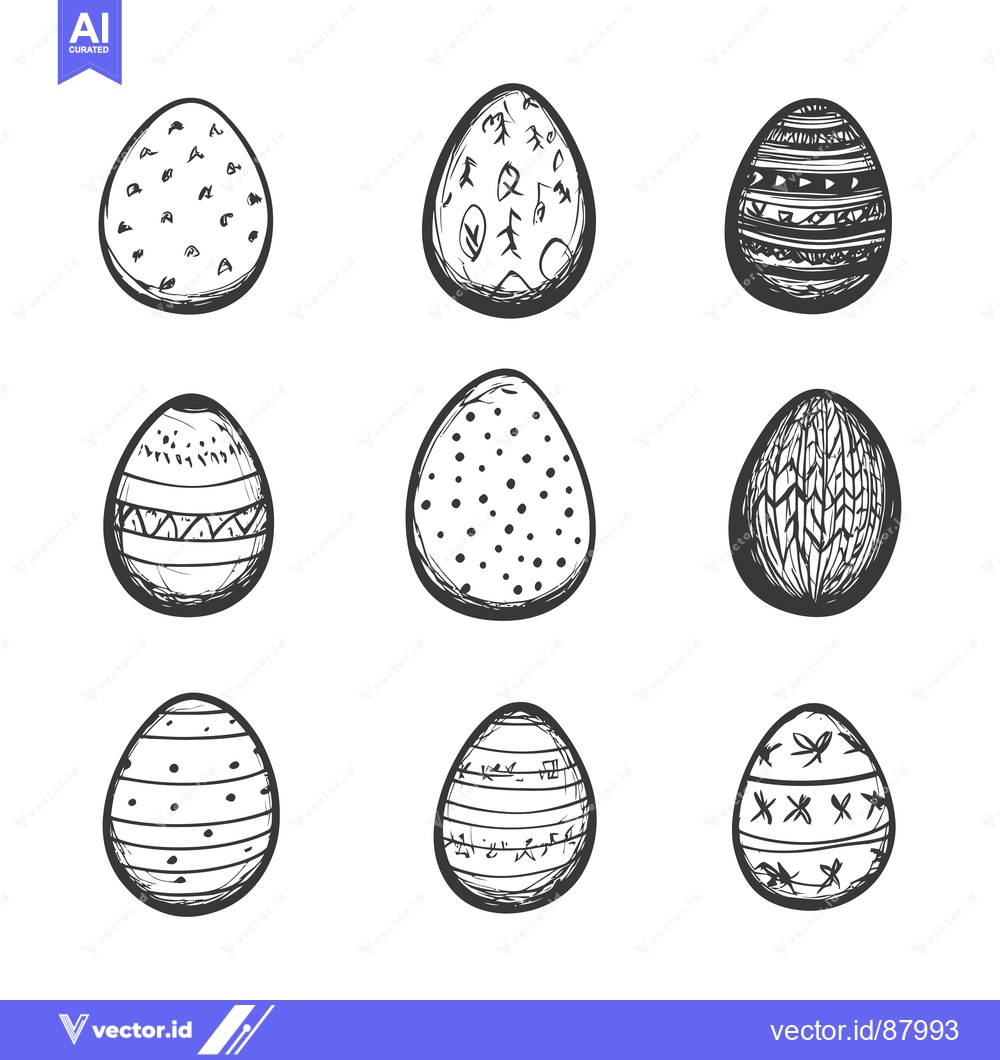 Premium Vector dari Nine Hand-Drawn Easter Eggs with Various Patterns