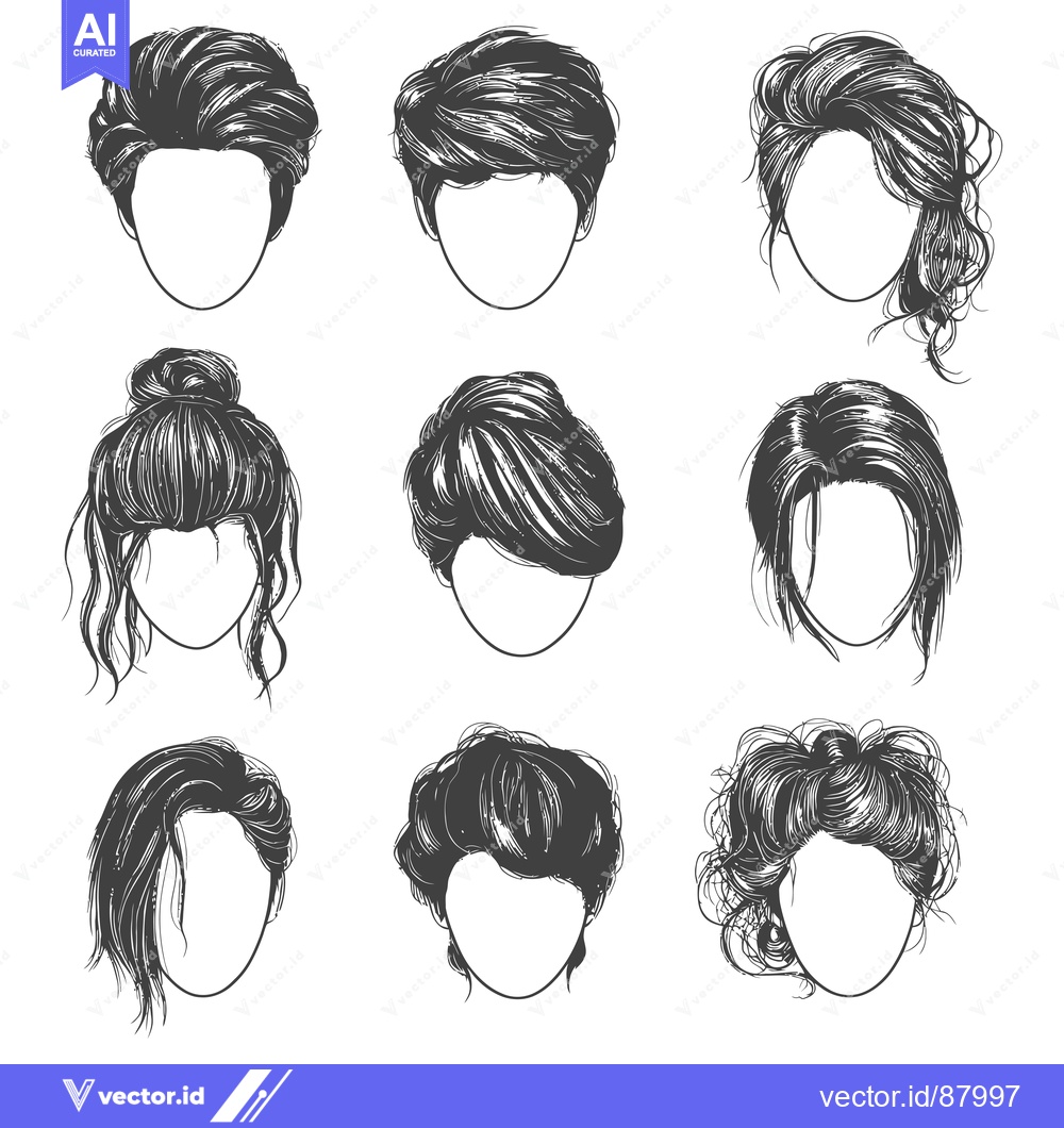 Premium Vector dari Nine Hand-Drawn Illustrations of Women's Hairstyles