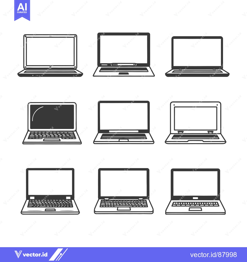 Premium Vector dari Nine Hand-Drawn Laptop Illustrations in Different Views