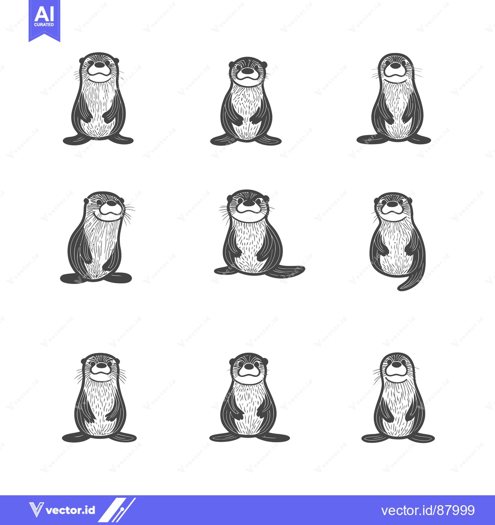 Premium Vector dari Nine Hand-Drawn Otters in Various Poses