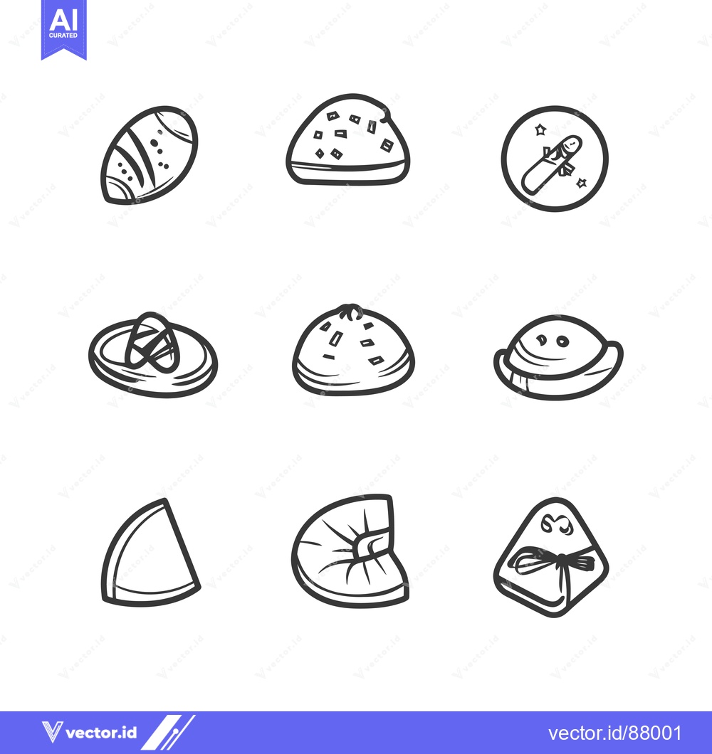 Premium Vector dari Nine Hand-Drawn Outline Icons of Different Food Items