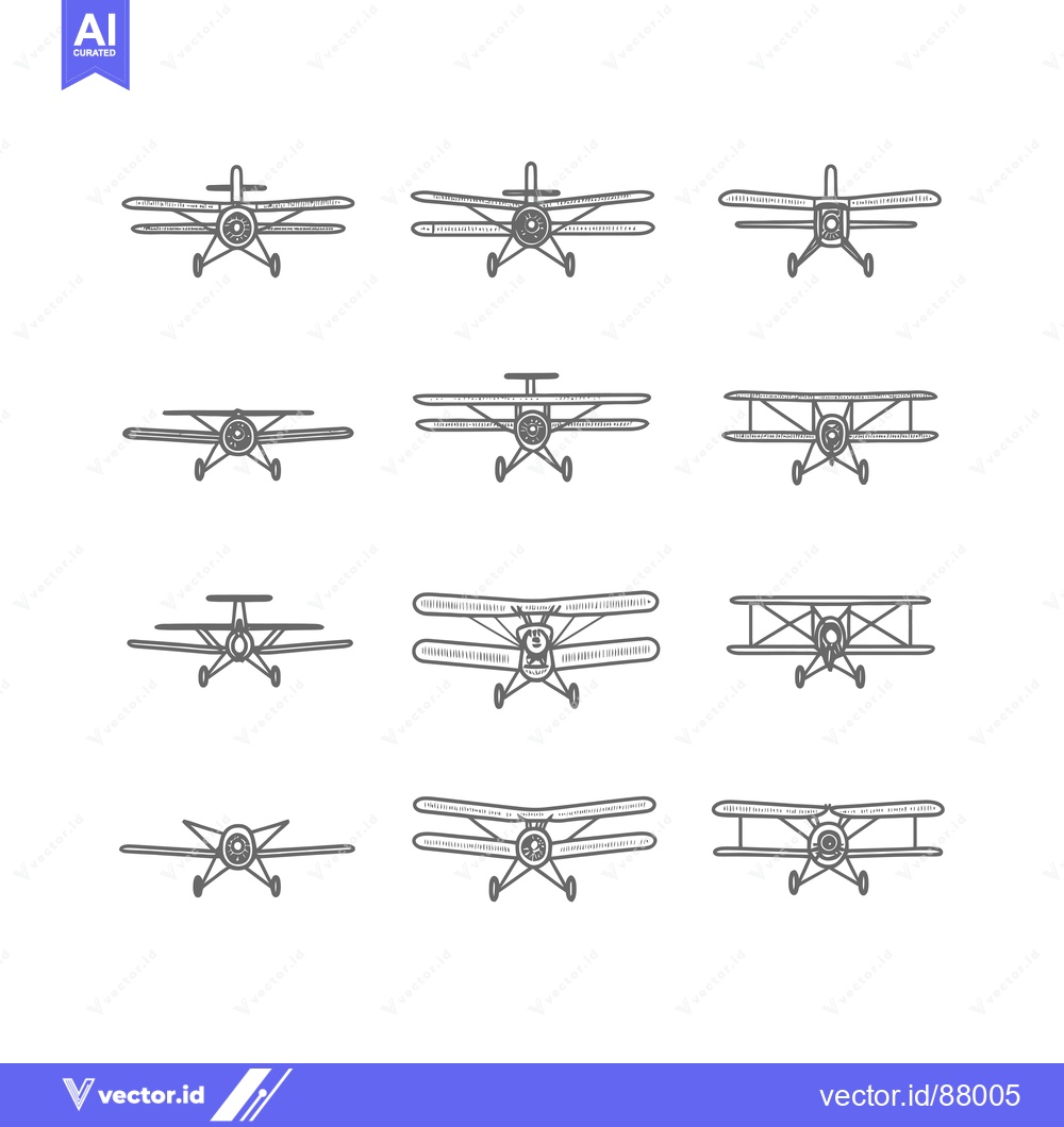 Premium Vector dari Nine Hand-Drawn Sketches of Vintage Biplanes