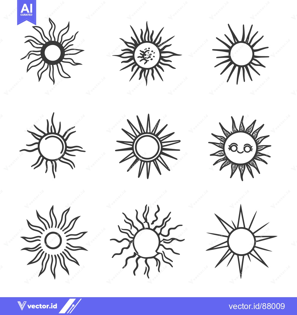 Premium Vector dari Nine Hand-Drawn Sun Illustrations with Various Ray Styles
