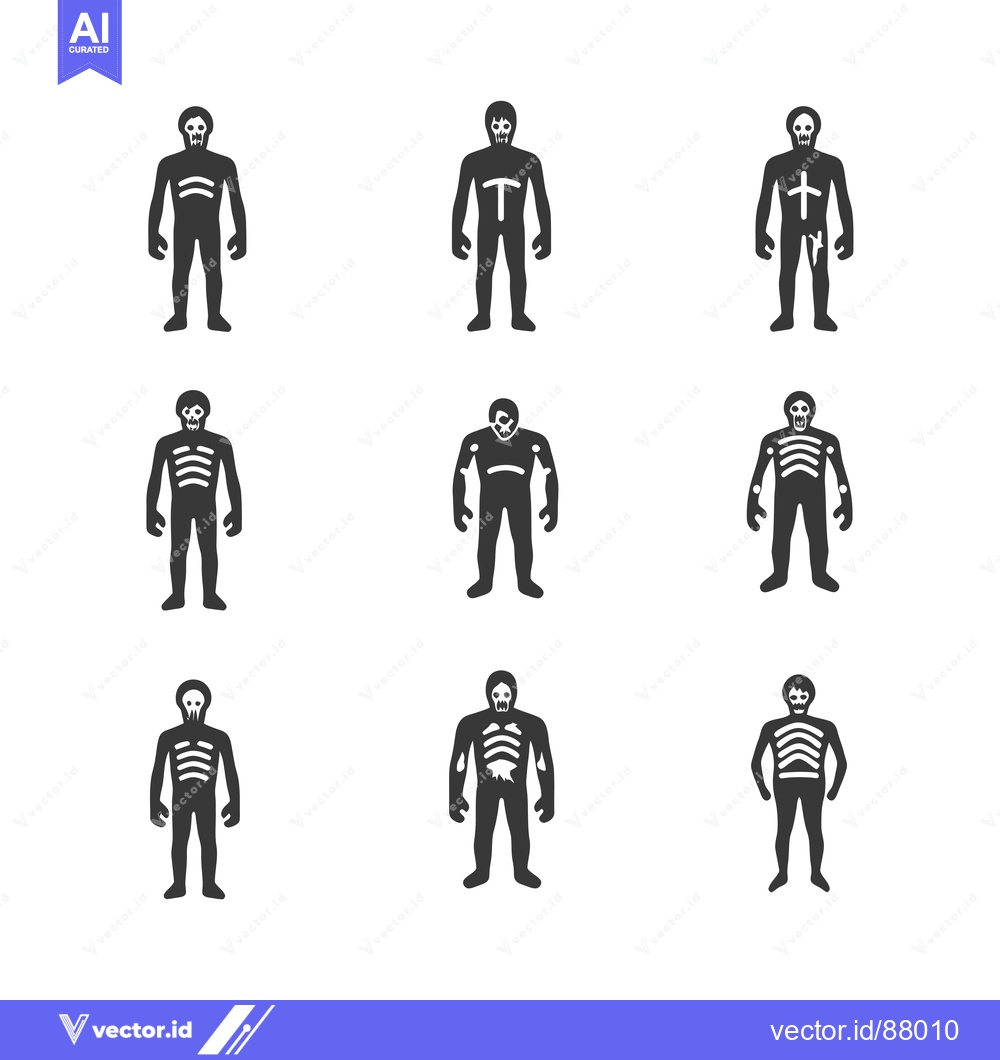 Premium Vector of Nine Human Figures with Skull Faces and Exposed Skeleton Parts