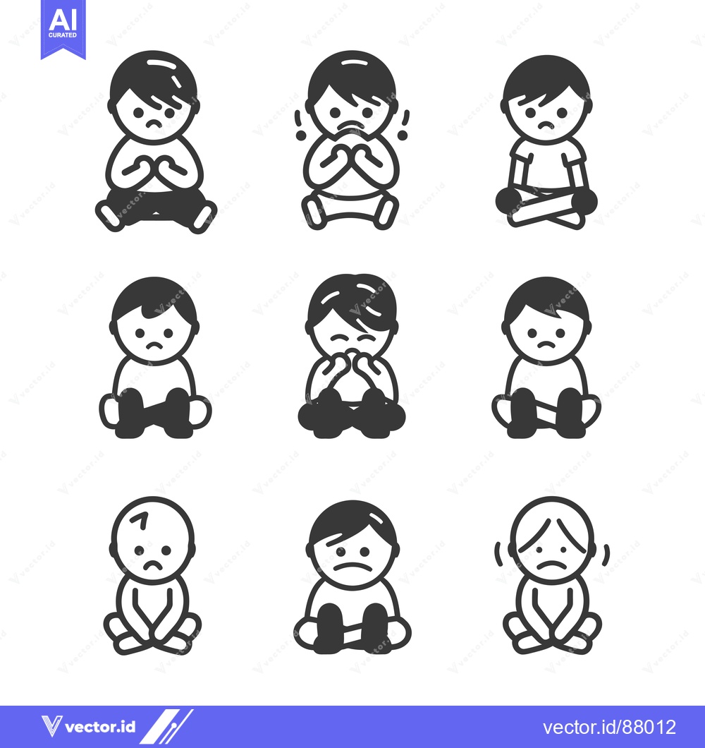 Premium Vector of Nine Illustrations of Children Expressing Sadness and Discomfort