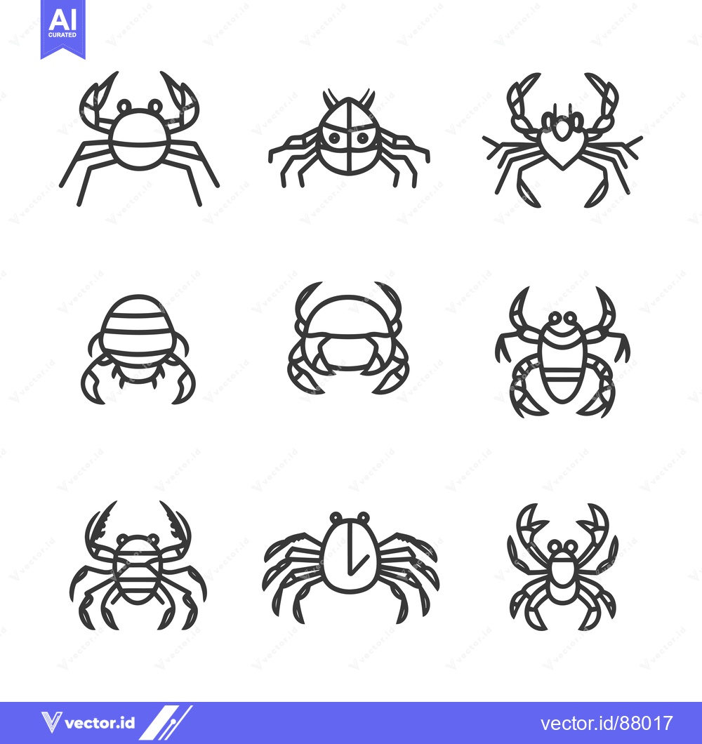Premium Vector dari Nine Linear Crab Illustrations with Variations in Detail and Design