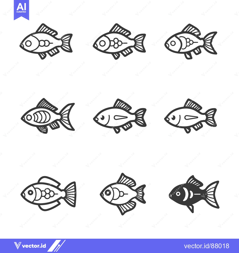 Premium Vector of Nine Linear Drawings of Fish in Different Styles