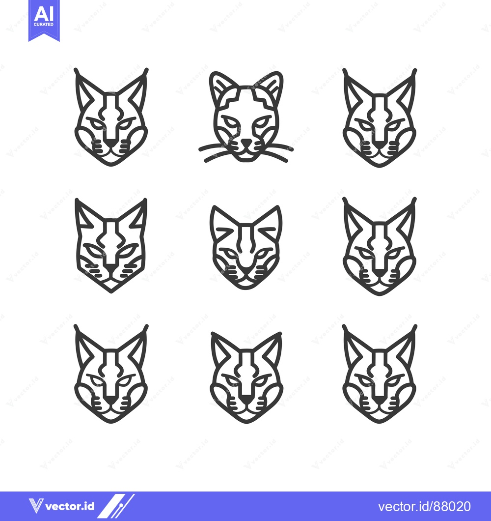 Premium Vector dari Nine Linear Illustrations of a Bobcat's Head in Various Styles