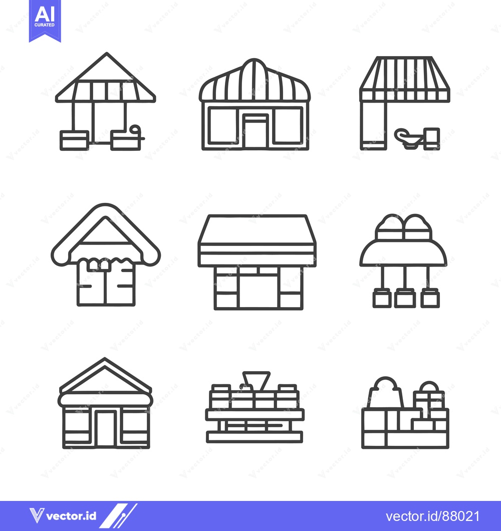 Premium Vector dari Nine Linear Illustrations of Shops and Stores