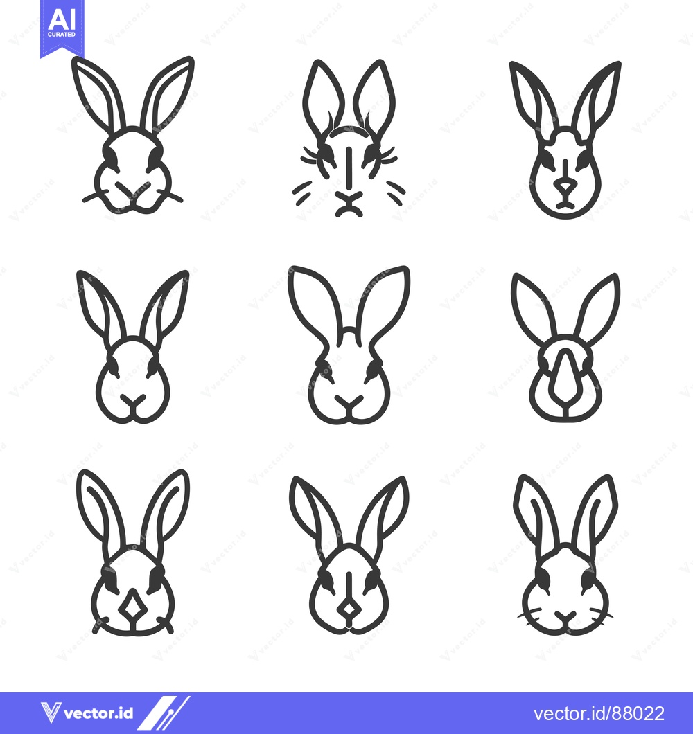 Premium Vector dari Nine Line Art Bunny Faces with Varying Expressions