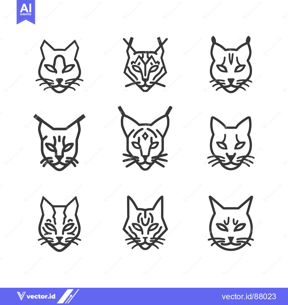 Premium Vector of Nine Line Art Cat Head Illustrations