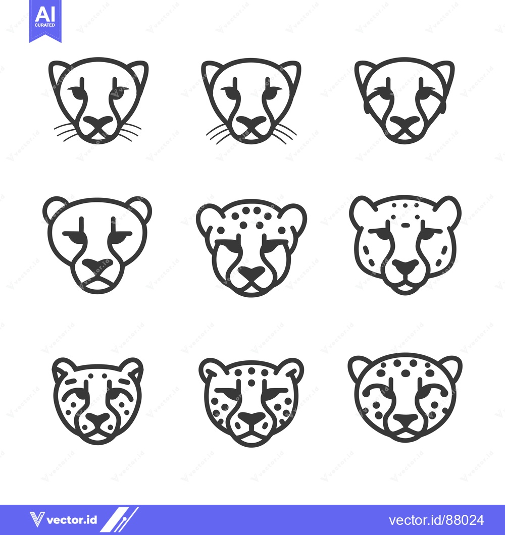 Premium Vector dari Nine Line Art Cheetah Faces with and Without Spots