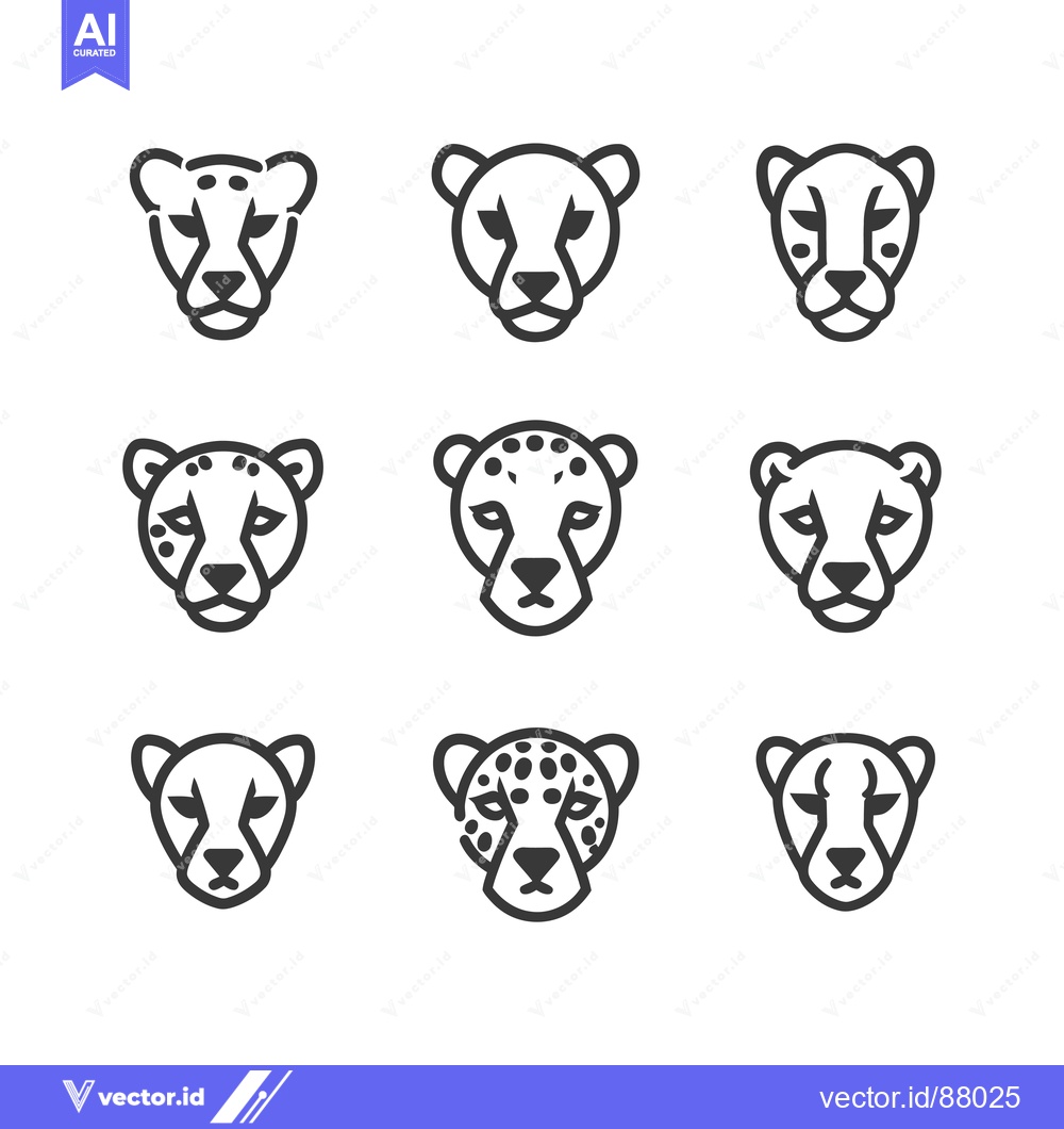 Premium Vector dari Nine Line Art Cheetah Head Icons with and without Spots