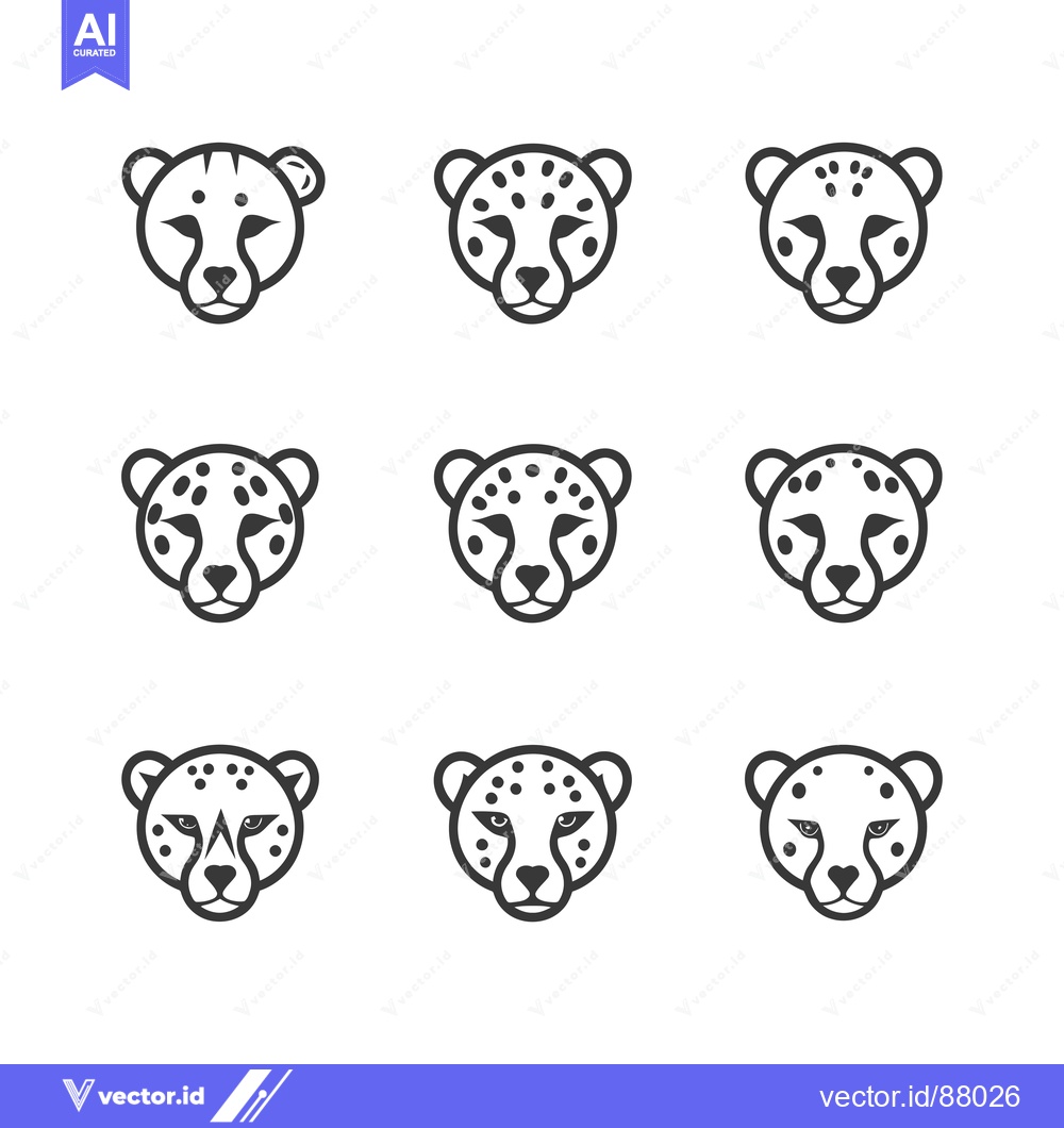 Premium Vector dari Nine Line Art Cheetah Heads with Spots