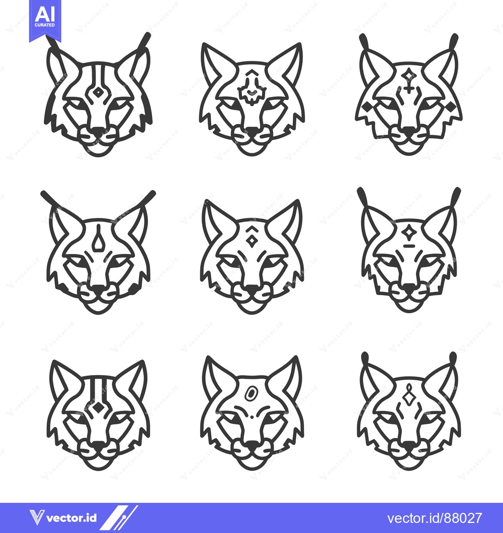 Premium Vector dari Nine Line Art Drawings of Lynx Heads with Geometric Designs
