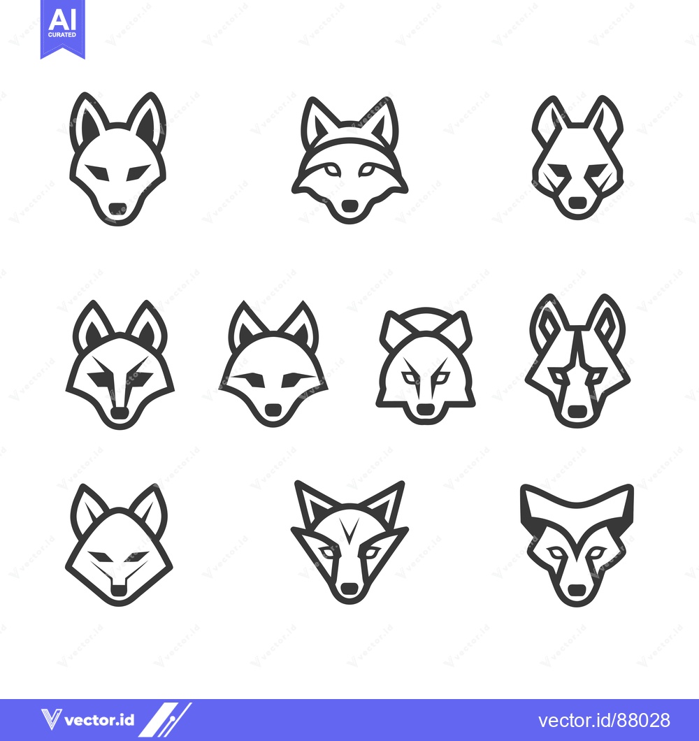 Premium Vector dari Nine Line Art Fox Head Illustrations