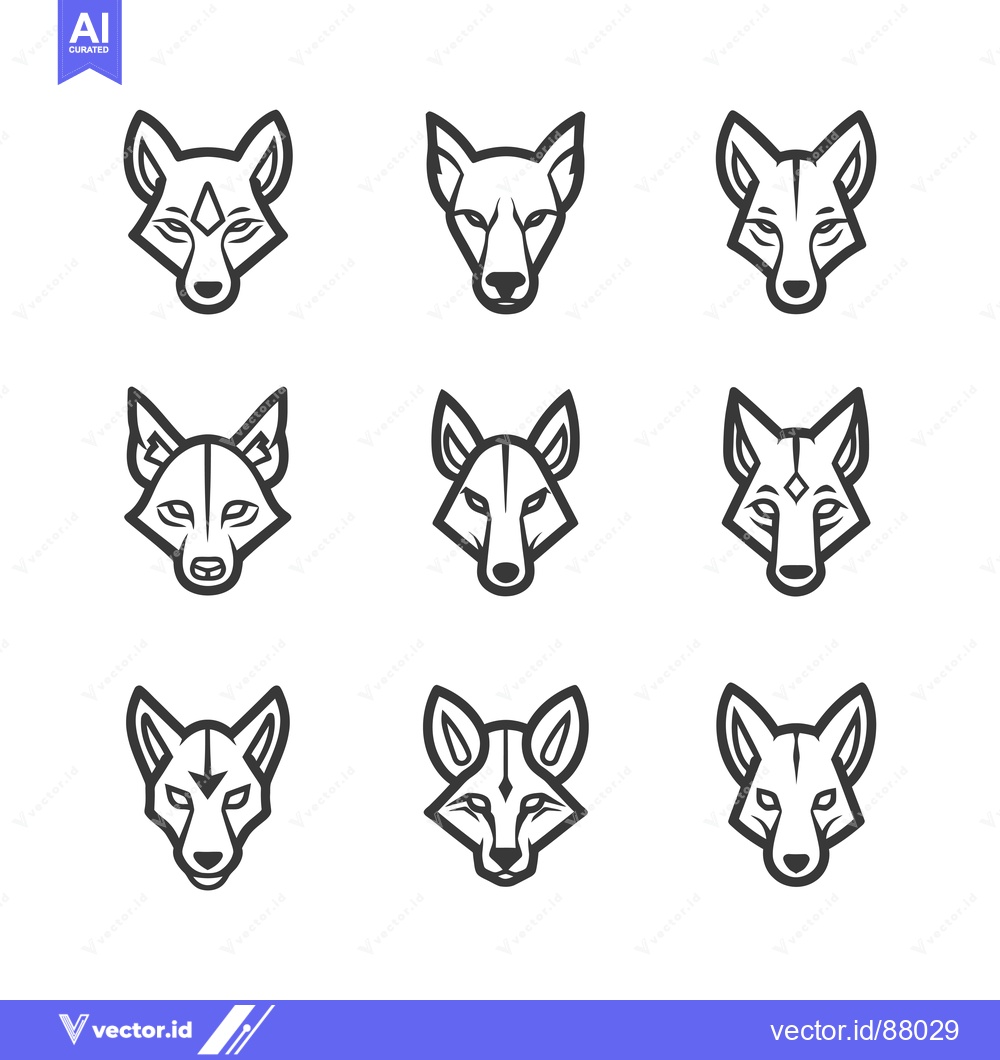 Premium Vector dari Nine Line Art Fox Head Illustrations