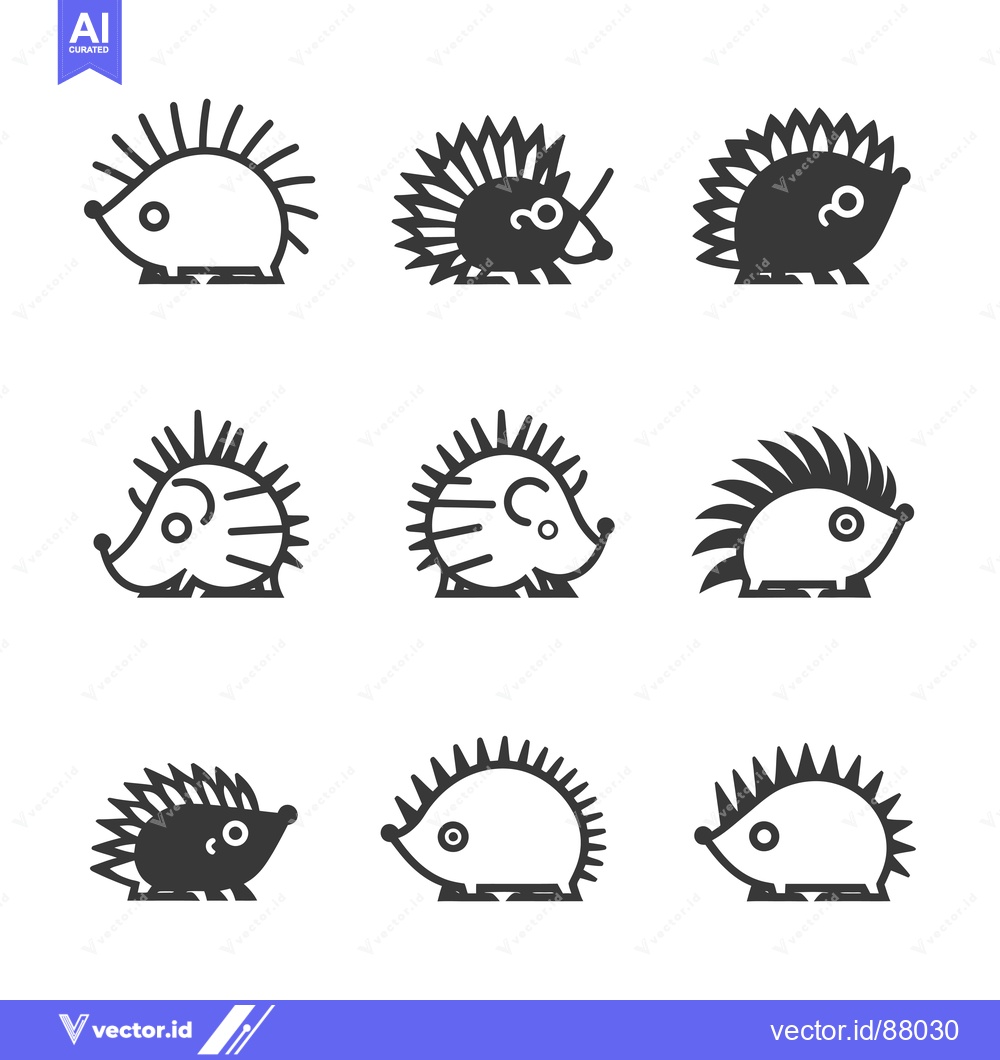 Premium Vector dari Nine Line Art Hedgehog Icons in Various Styles