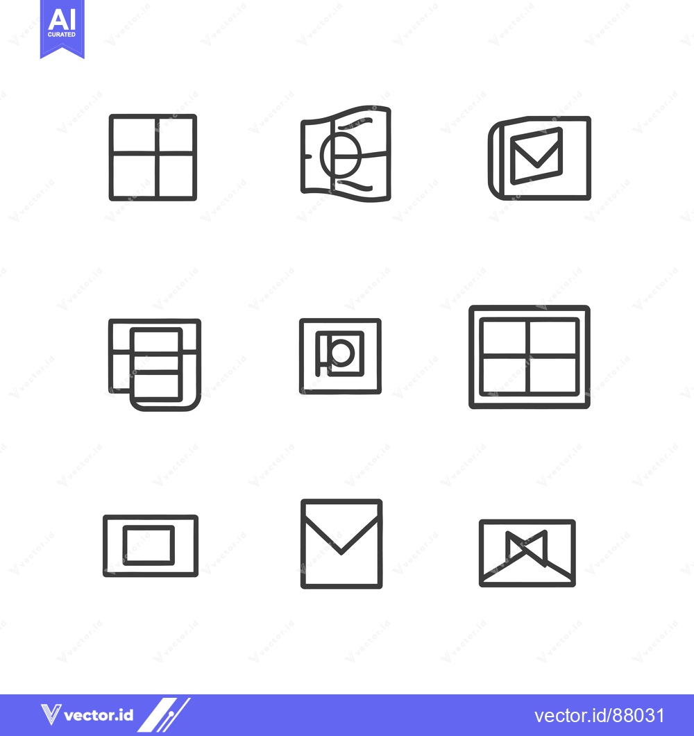 Premium Vector dari Nine Line Art Icons of Windows, Envelope, and Camera