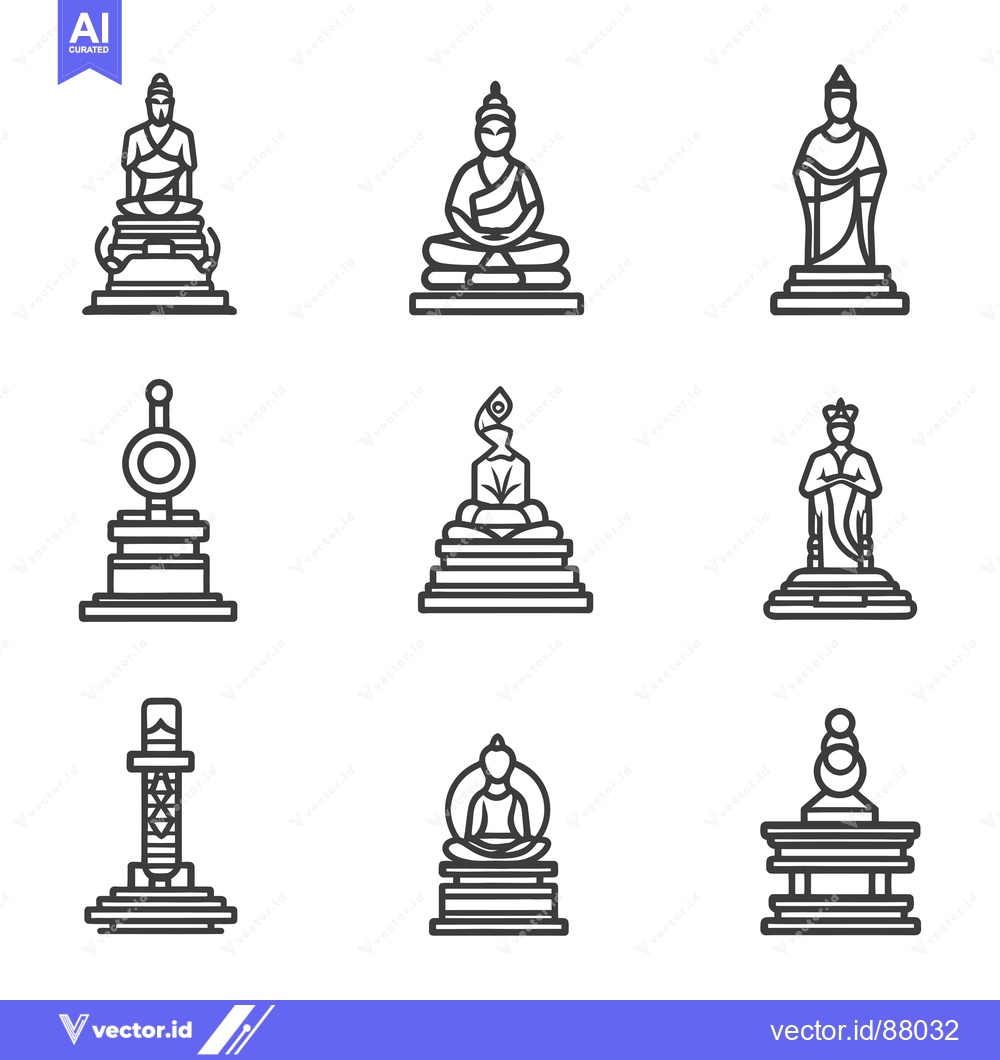 Premium Vector dari Nine Line Art Illustrations Depicting Buddhist Statues and Structures