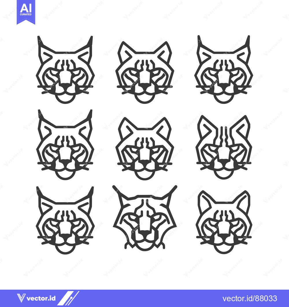 Premium Vector dari Nine Line Art Illustrations of Bobcat Heads Facing Forward