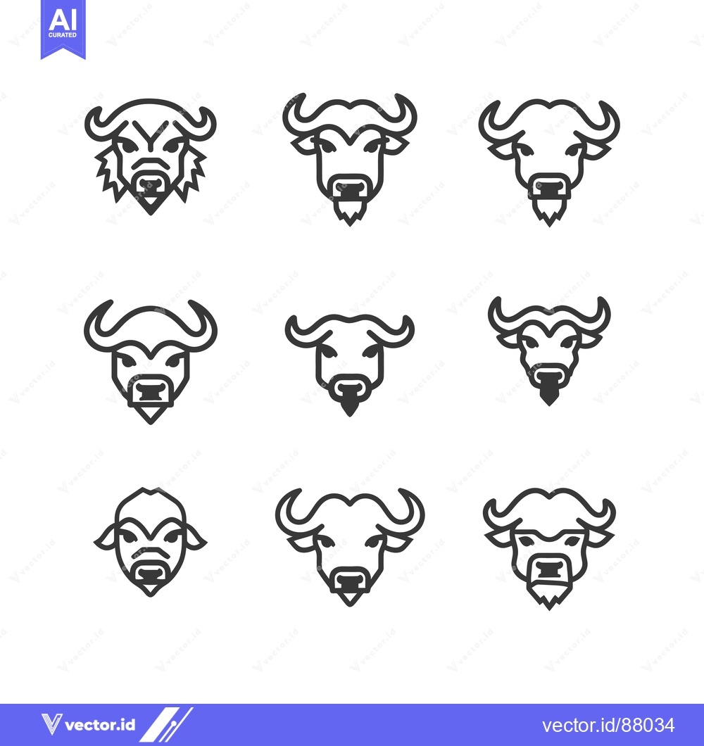 Premium Vector of Nine Line Art Illustrations of Buffalo Heads