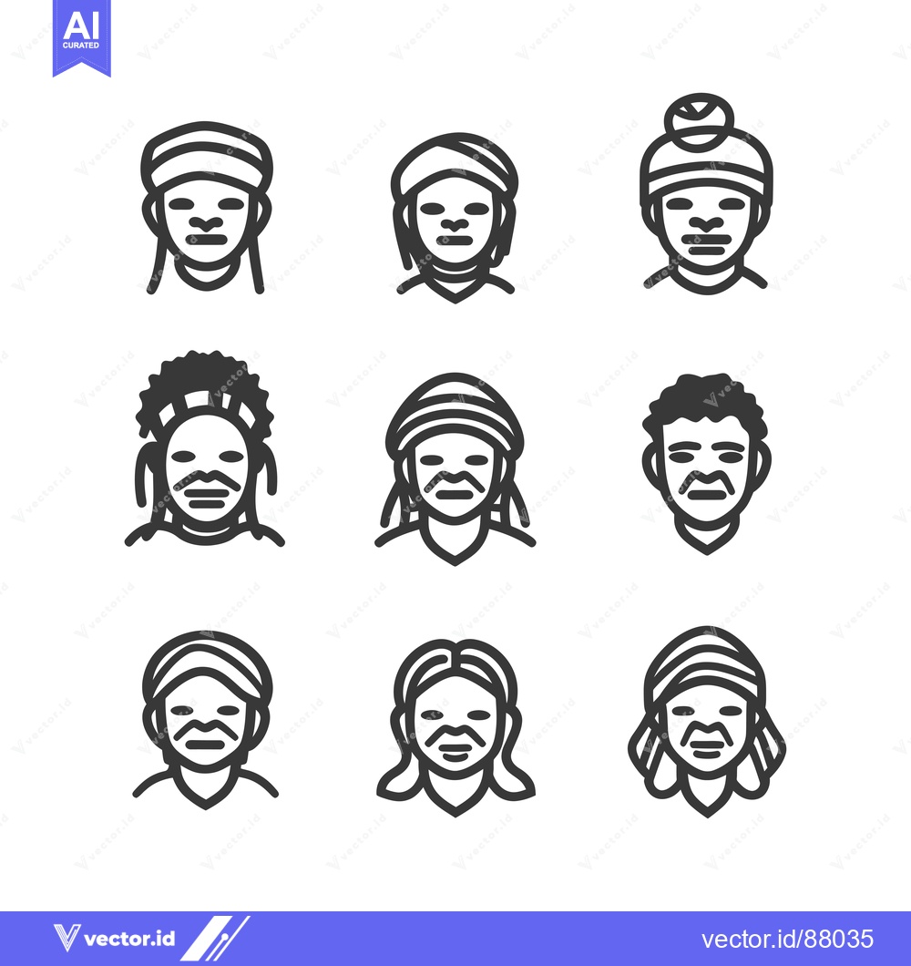 Premium Vector of Nine Line Art Illustrations of Diverse People with Unique Hairstyles a
