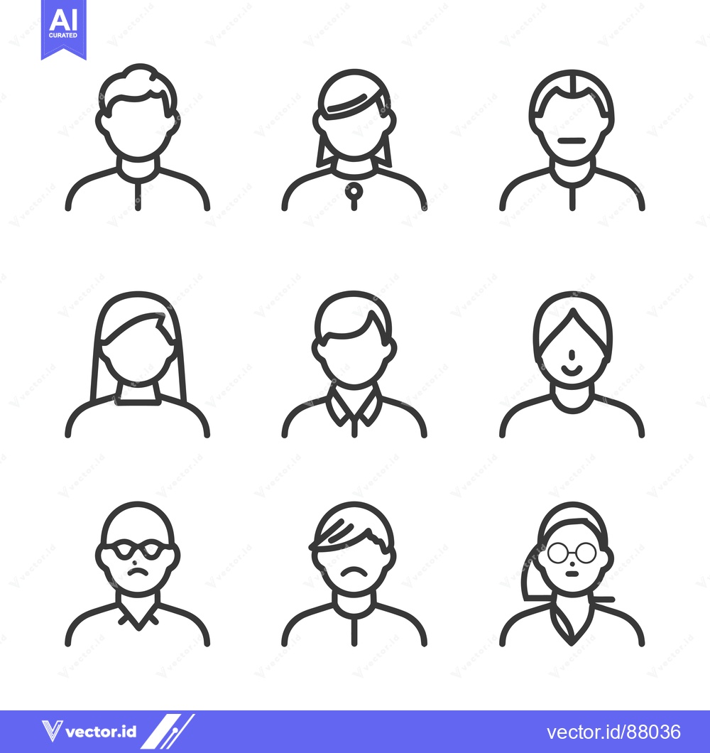 Premium Vector dari Nine Line Art Illustrations of Human Head and Shoulders